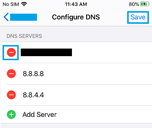 Eliminar servidores DNS en el iPhone