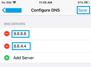 Añadir servidores DNS de Google en el iPhone