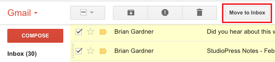 Move to Inbox button in Gmail