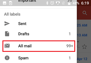 All Mail Tab in Gmail App