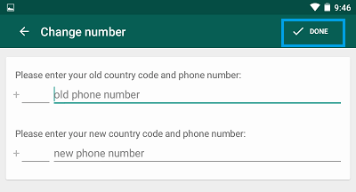 WhatsApp Enter New and Old Numbers Screen