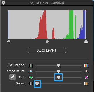 Color Adjust Screen in Preview App on Mac