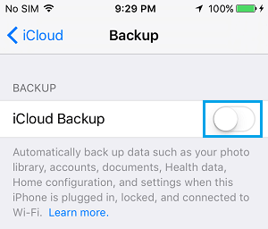 Switch OFF iCloud Backups on iPhone