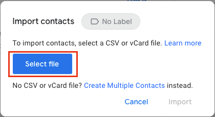 Select Contacts File to Import