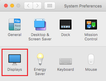 Displays Tab on Mac System Preferences Screen