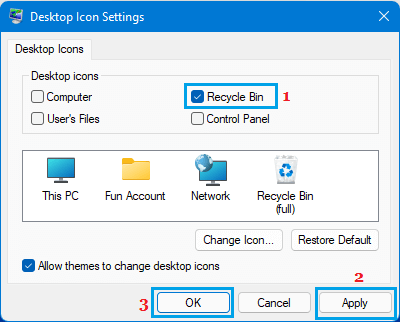 Show Recycle Bin on Windows 10 Desktop