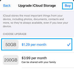 Comprar almacenamiento de iCloud en el iPhone