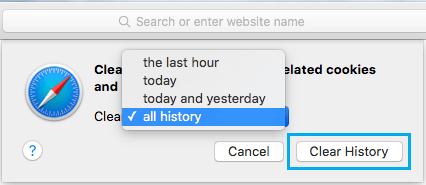Opción de borrar el historial de navegación de Safari en Mac