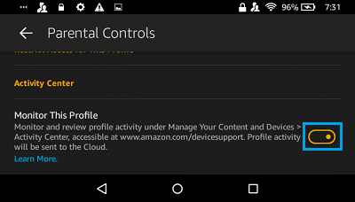 Monitor This Profile Option on Kindle Fire