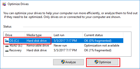 Optimize Hard Drive in Windows 10
