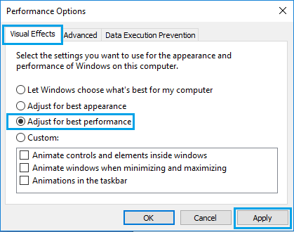 Ajusta los efectos visuales para mejorar el rendimiento en Windows