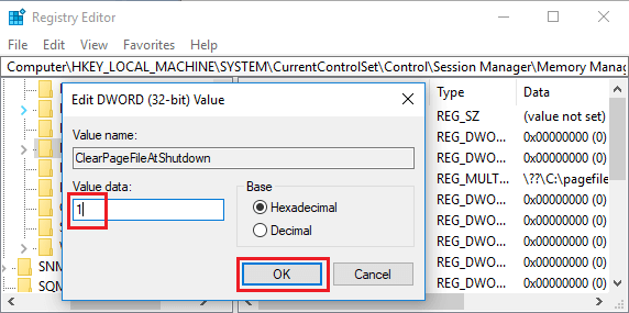 Change ClearPageFileAtShutDown Registry Value From 0 to 1