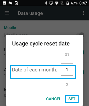 Set Data Cycle Start Date on Android Phone