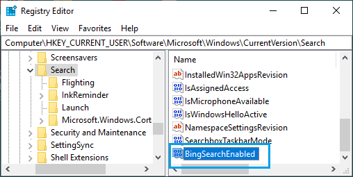 BingSearchEnabled Registry Entry