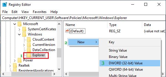 Create New DWORD in Windows Explorer Folder