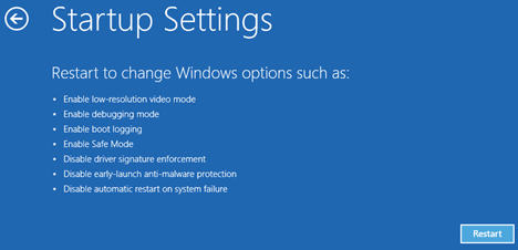 Pantalla de configuración de inicio de Windows 10