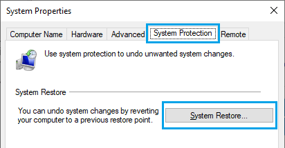 System Restore Option in Windows 10