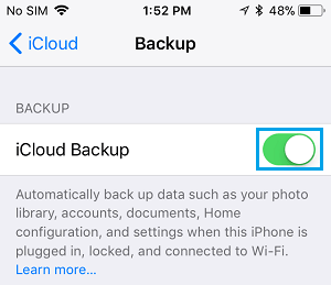 Enable iCloud Backup on iPhone