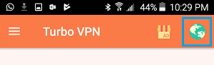 Icono del mundo en la aplicación Turbo VPN