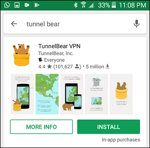 Aplicación TunnelBear VPN en Google Play Store