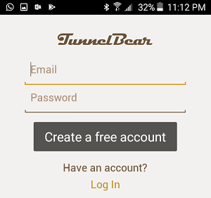 Crear una cuenta TunnelBear en un teléfono Android