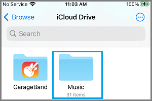 Abrir una carpeta de música en iCloud Drive en el iPhone