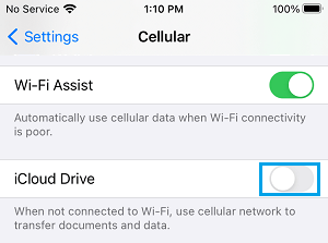 Disable Cellular Data For iCloud Drive