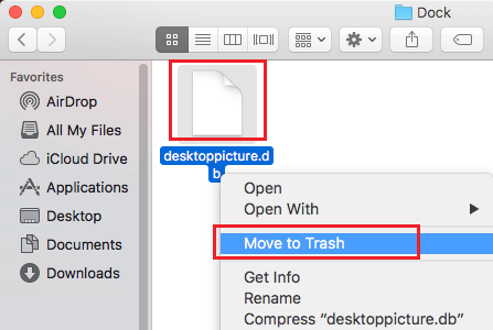 Move Database Files Inside Dock Folder to Trash