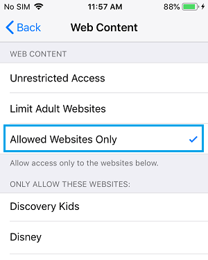 Allow Specific Websites on iPhone