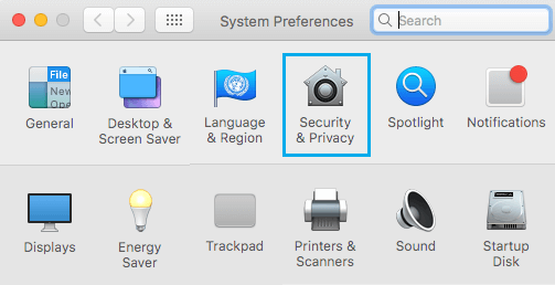 Security and Privacy Option on Mac