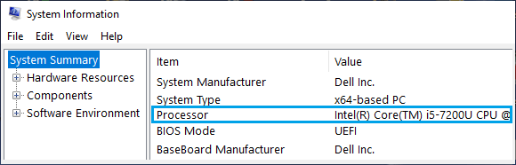 Processor Model Number on Windows System Information Screen