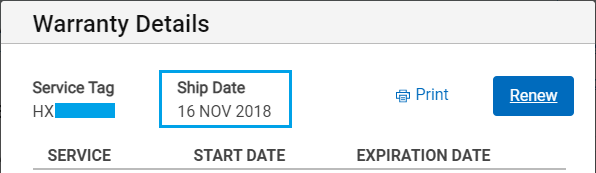 Computer Ship Date On Warranty Details Page