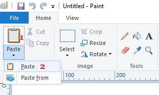 Paste Option in Windows Paint App