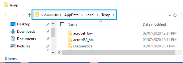 Files and Folders in Windows Temporary Folder