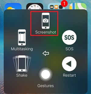 Screenshot Option in Assistive Touch Menu on iPhone