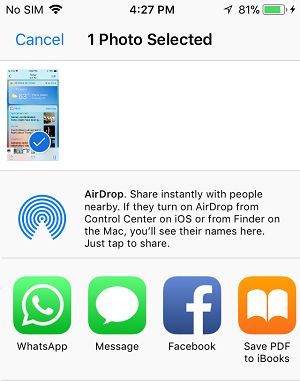 Share Screenshot using AirDrop and other Apps on iPhone
