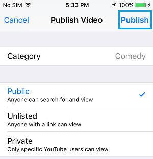 Publish Video to YouTube From iPhone