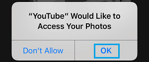 Allow YouTube Access to Photos on iPhone