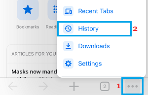 History Tab in Chrome Browser on iPhone