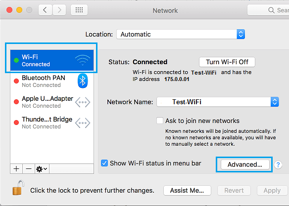 Abrir la configuración avanzada de la red en el Mac