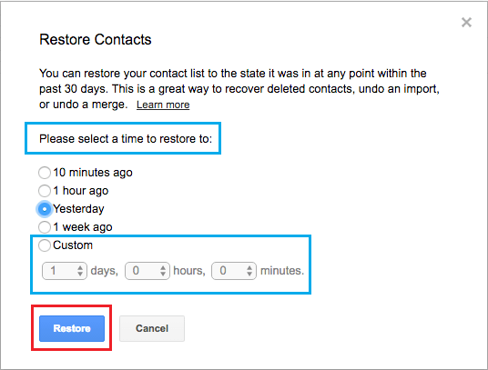 Restore Contacts List to Period Option in Gmail