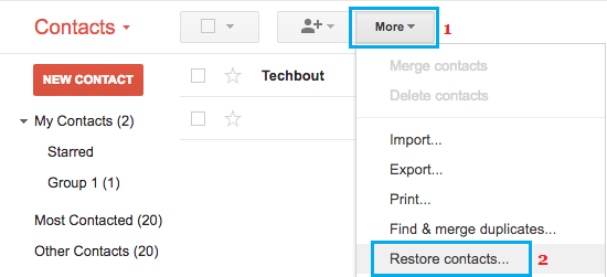 Restore Contacts Option in Gmail