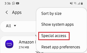 Special Access Tab in Android Settings