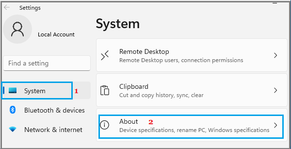 About Computer Option in Windows 11