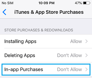 Opción de establecer las compras dentro de la aplicación en el iPhone