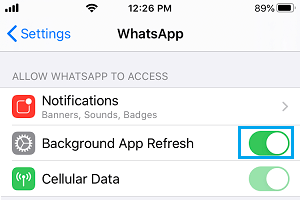 Actualización en segundo plano de WhatsApp en el iPhone