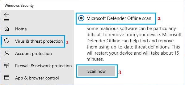 Opción de escaneo sin conexión de Microsoft Defender en PC con Windows