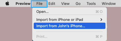 Import From iPhone Option in Preview App