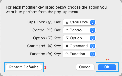 Restore Keyboard to Default Settings