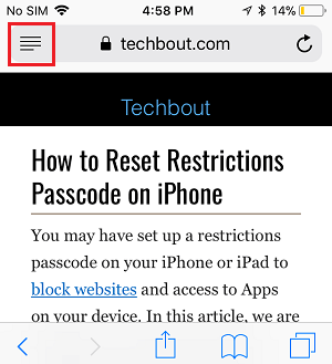 Safari Reader Mode Button on iPhone